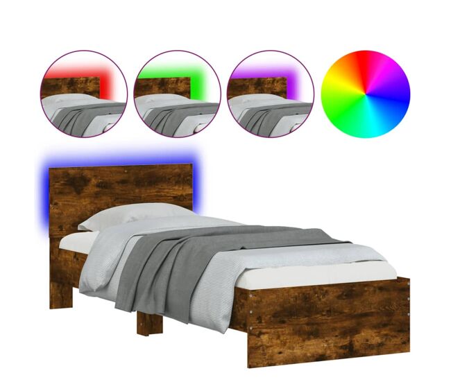 Estrutura de cama de solteiro moderno c/ cabeceira/luzes led 75x190 cm carvalho fumado
