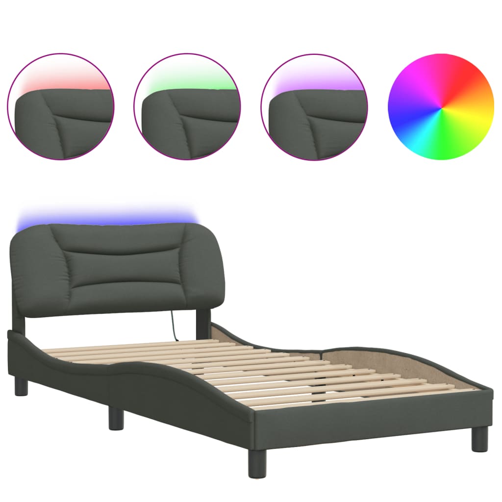 Estrutura de cama de solteiro para adultos com led 100x200 cm tecido