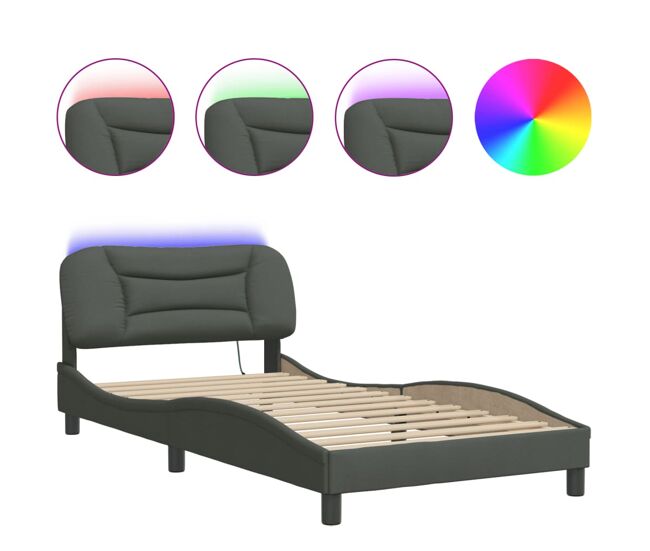 Estrutura de cama de solteiro para adultos com led 100x200 cm tecido