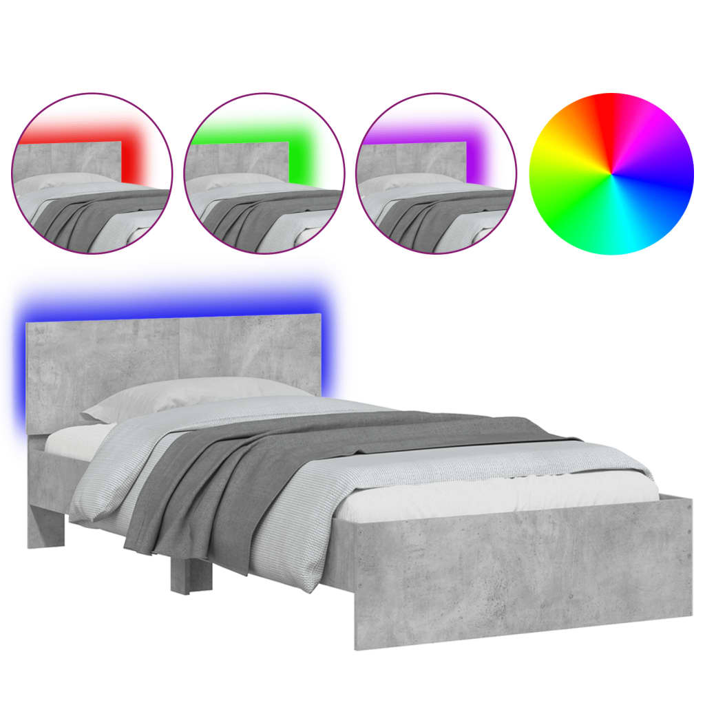 Estrutura de cama de solteiro moderno c/ cabeceira/luzes led 100x200 cm cinza cimento