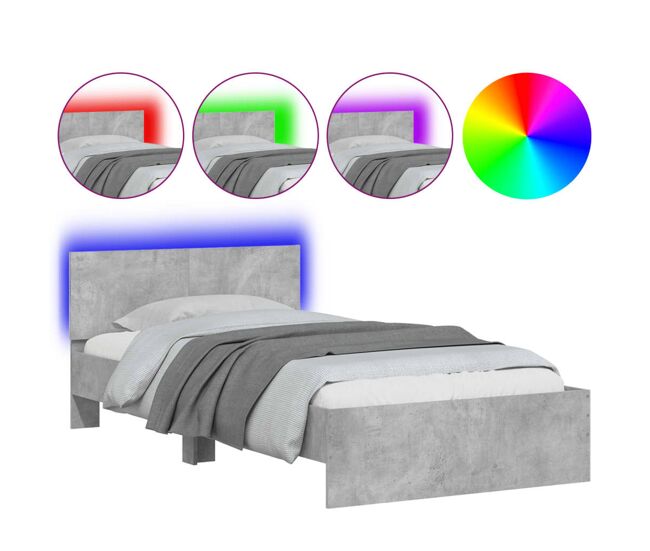 Estrutura de cama de solteiro moderno c/ cabeceira/luzes led 100x200 cm cinza cimento