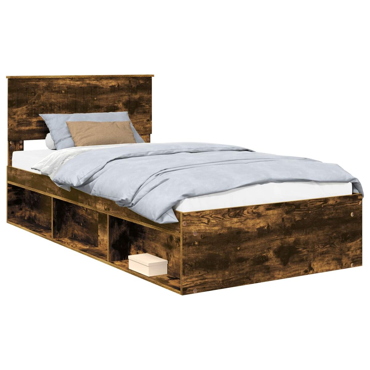 Estrutura de cama de solteiro para adultos com cabeceira - carvalho defumado 100 x 200 cm