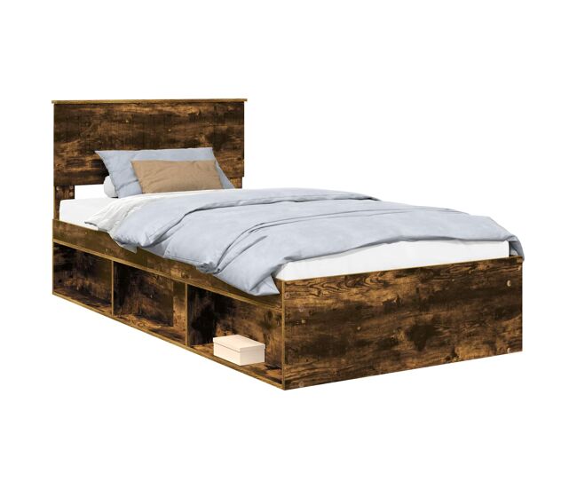 Estrutura de cama de solteiro para adultos com cabeceira - carvalho defumado 100 x 200 cm