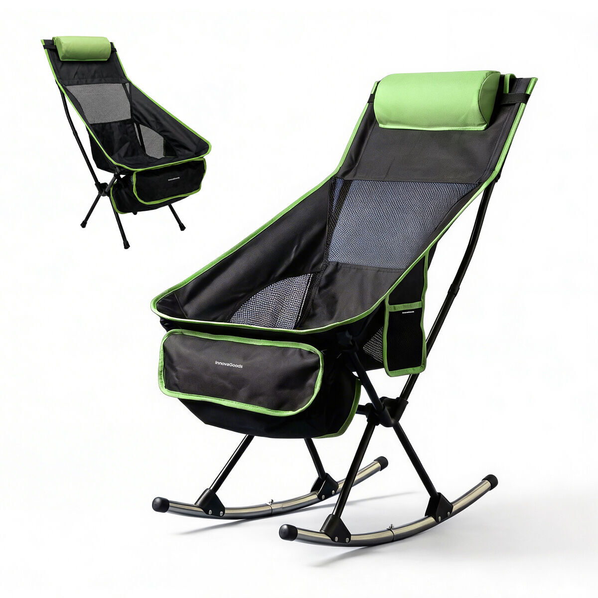 Cadeira de balanço dobrável camping com almofada e capa innovagoods