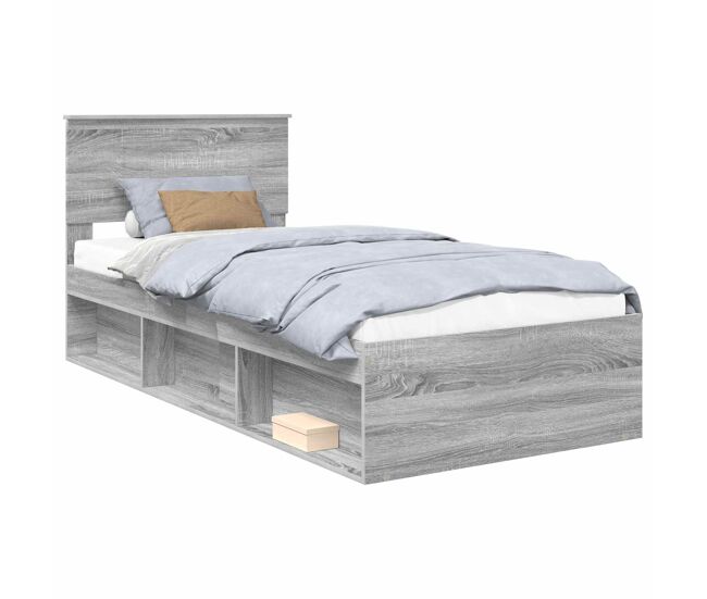 Estrutura de cama de solteiro com cabeceira - cinza sonoma 90 x 190 cm