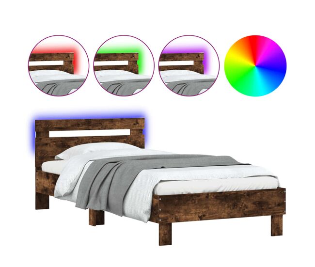 Estrutura de cama de solteiro moderno c/ cabeceira/luzes led 100x200cm carvalho fumado