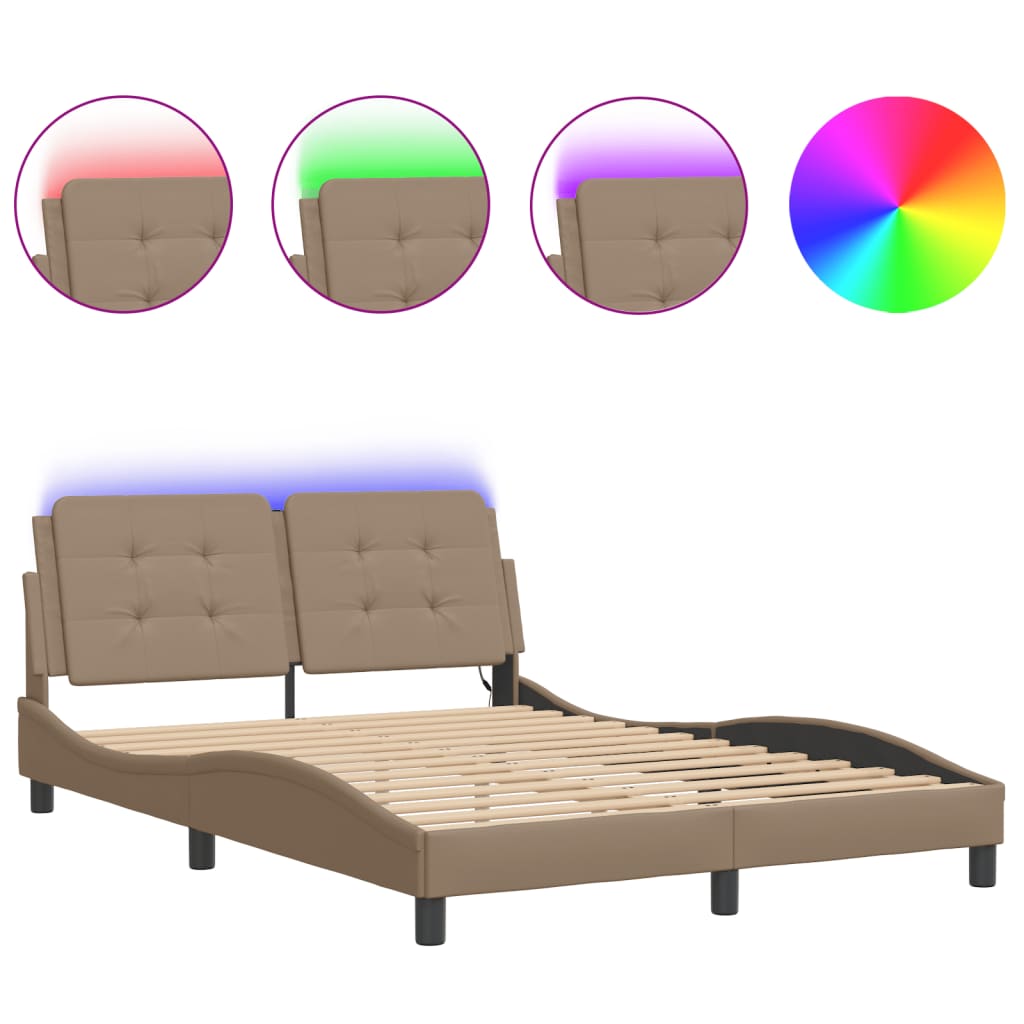Estrutura de cama de casal moderno com led sem colchão zadar 140x190 cm cappuccino
