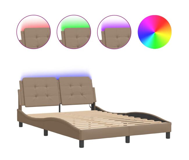 Estrutura de cama de casal moderno com led sem colchão zadar 140x190 cm cappuccino