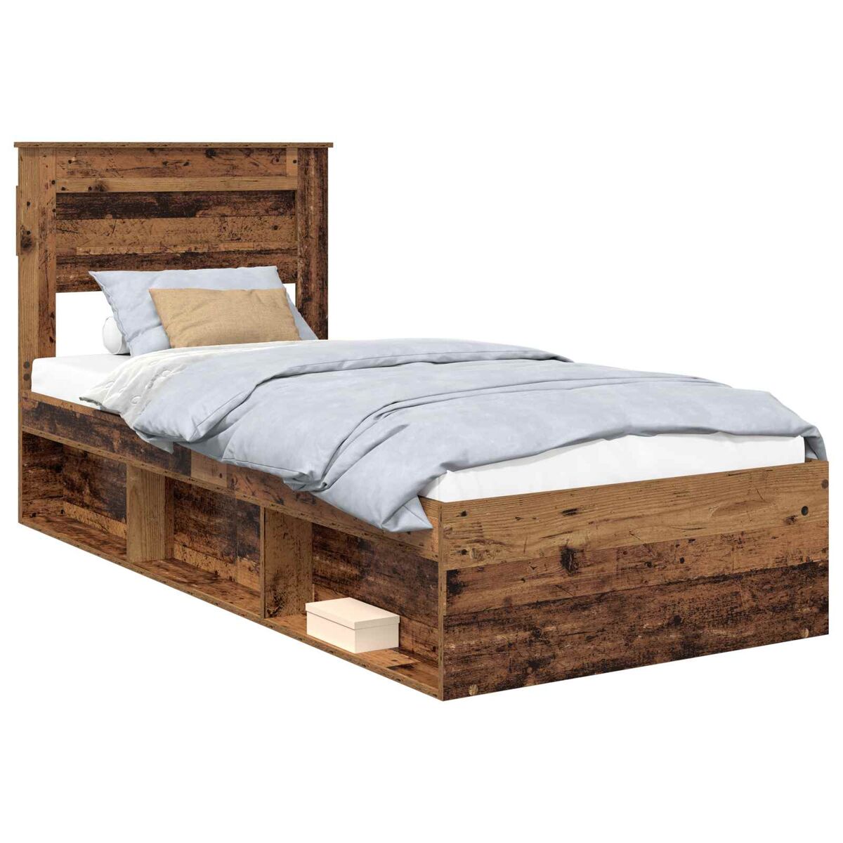 Estrutura de cama de solteiro para adultos com cabeceira madeira antiga 90 x 190 cm