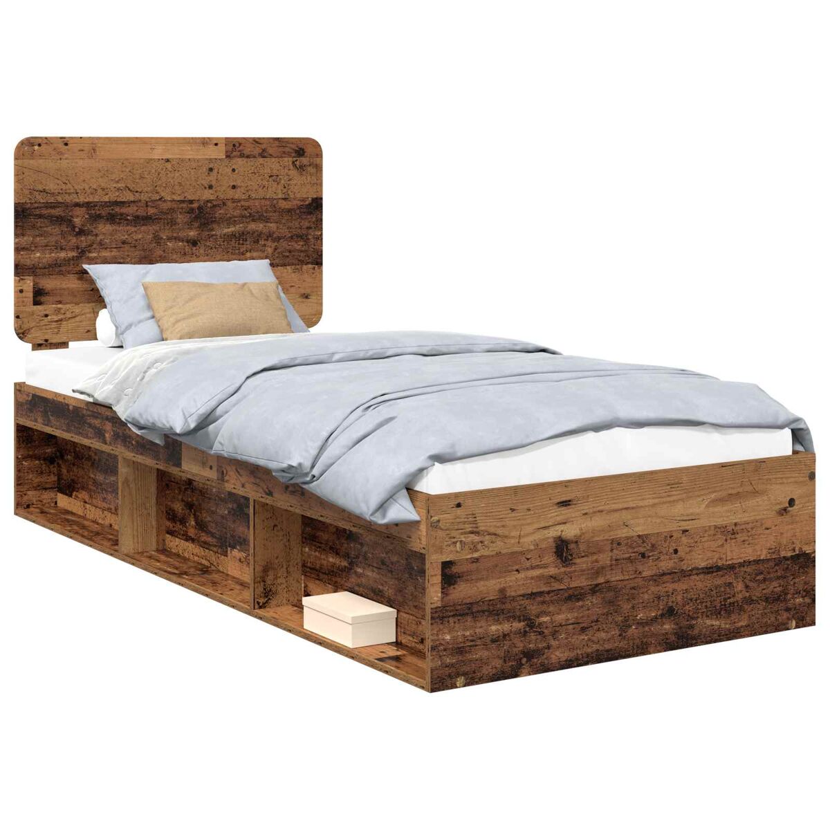 Estrutura de cama de solteiro para adultos com cabeceira madeira antiga 90 x 190 cm