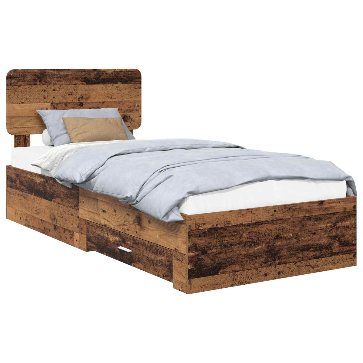 Estrutura de cama de solteiro para adultos madeira antiga 90 x 190 cm madeira processada