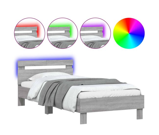 Estrutura de cama de solteiro moderno c/ cabeceira/luzes led 100x200cm cinza sonoma