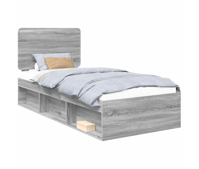 Estrutura de cama de solteiro com cabeceira - cinza sonoma 90 x 190 cm