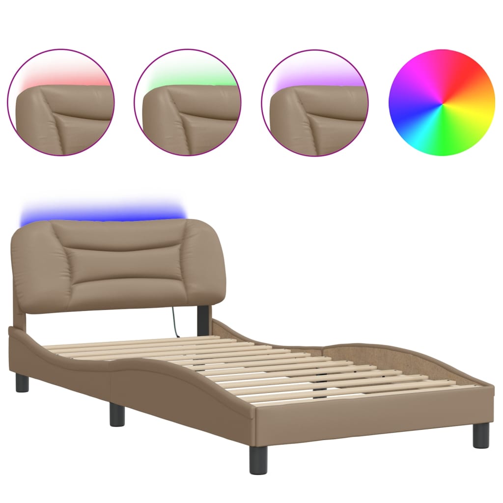 Estrutura de cama de solteiro para adultos com led 100x200 cm cappuccino
