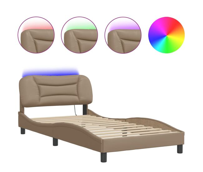 Estrutura de cama de solteiro para adultos com led 100x200 cm cappuccino
