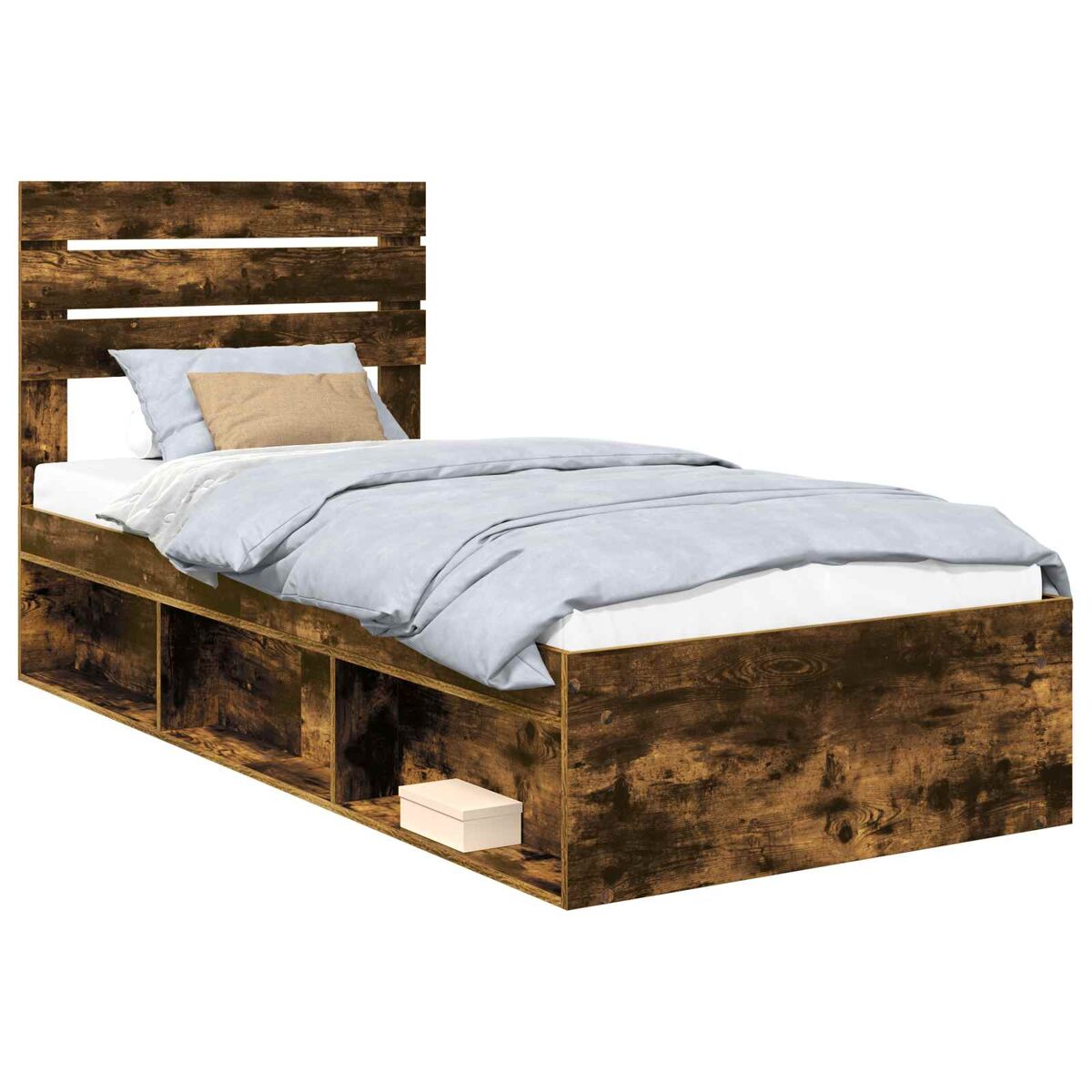 Estrutura de cama de solteiro para adultos com cabeceira carvalho defumado 90 x 190 cm