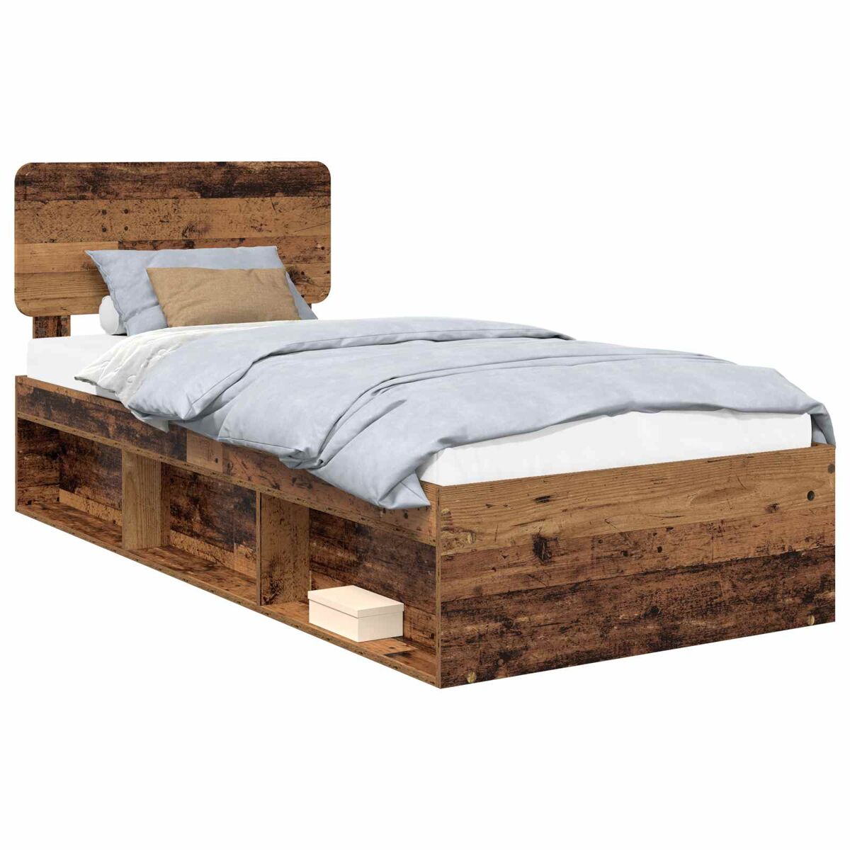 Estrutura de cama de solteiro para adultos com cabeceira madeira antiga 90 x 190 cm