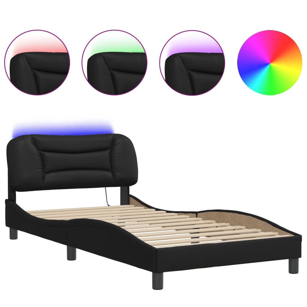 Estrutura de cama de solteiro para adultos com led 100x200cm preto