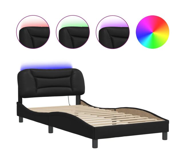 Estrutura de cama de solteiro para adultos com led 100x200cm preto