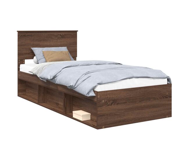 Estrutura de cama de solteiro moderno com cabeceira - carvalho marrom 90 x 190 cm