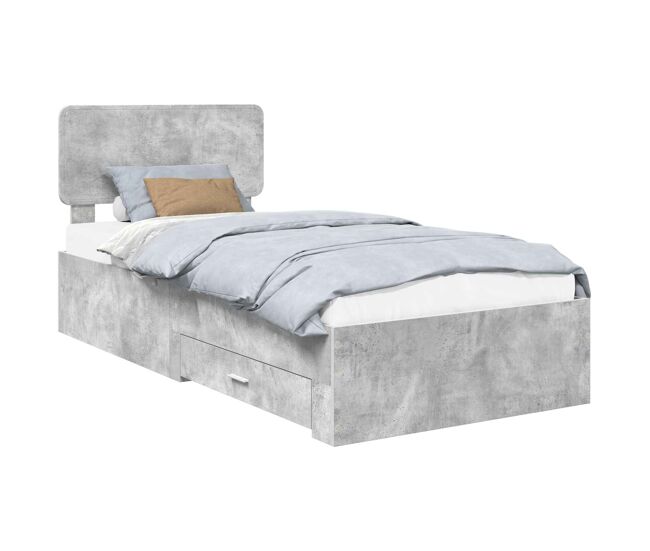 Estrutura de cama de solteiro para adultos cinzento 90 x 190 cm madeira processada