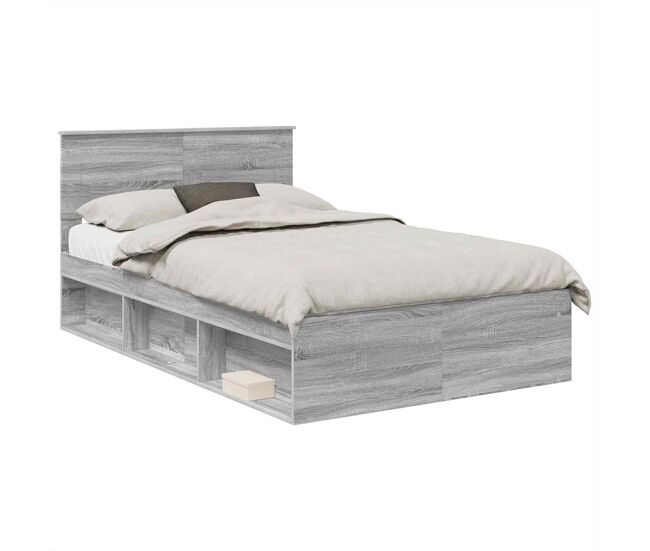 Estrutura de cama de casal moderno - cinza sonoma 135 x 190 cm madeira processada
