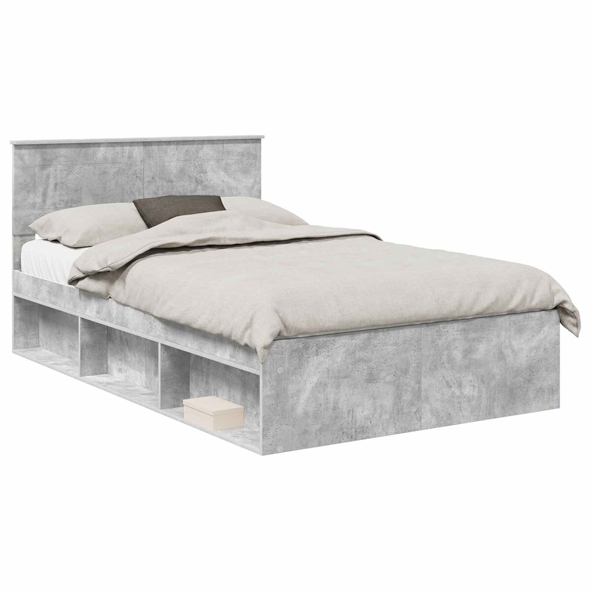 Estrutura da cama de casal simple com cabeceira cinza concreto 135 x 190 cm
