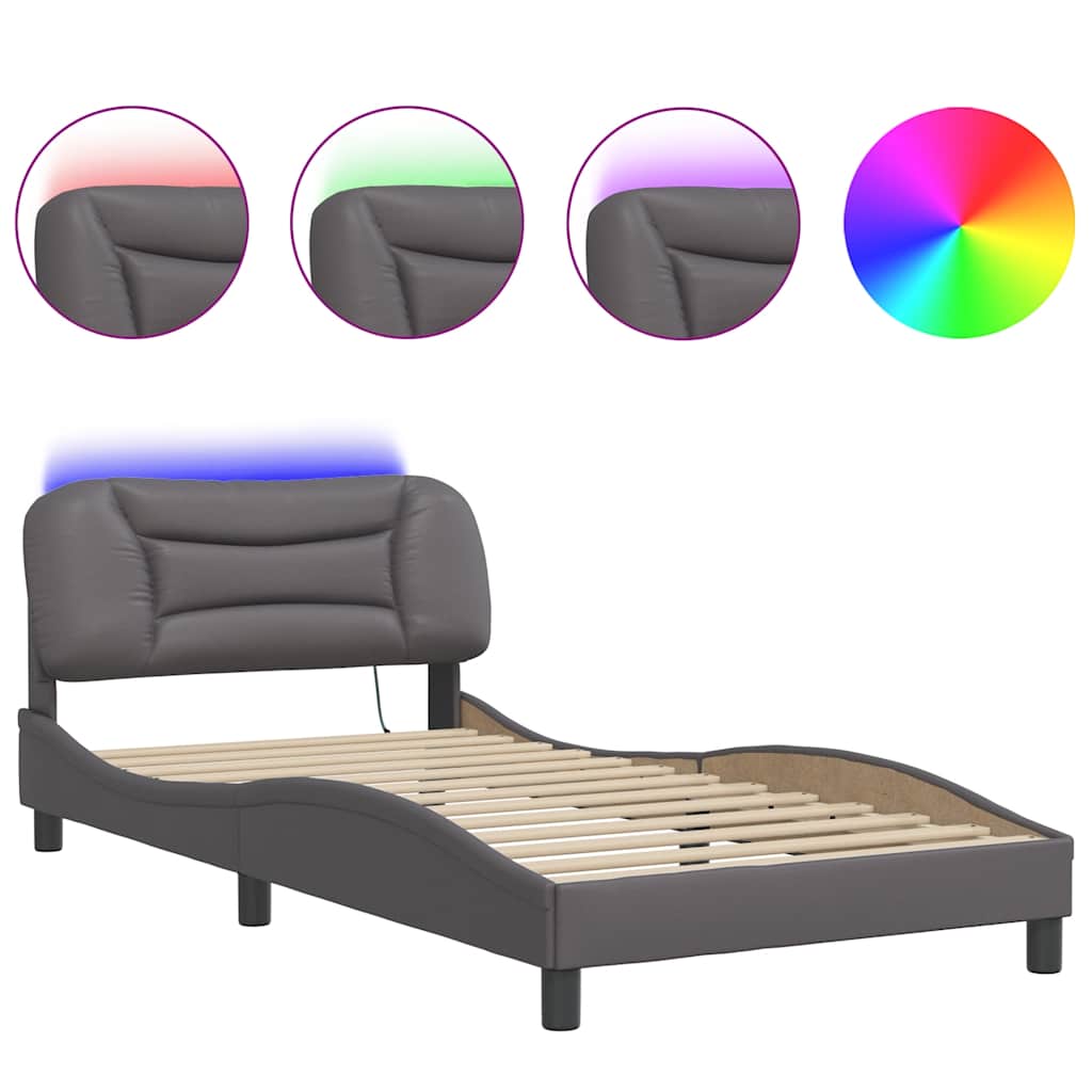 Estrutura de cama de solteiro para adultos com led 100x200cm cinza