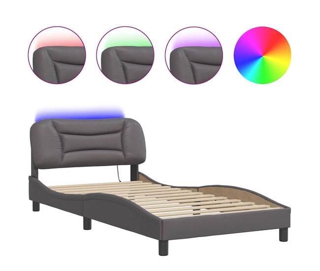 Estrutura de cama de solteiro para adultos com led 100x200cm cinza