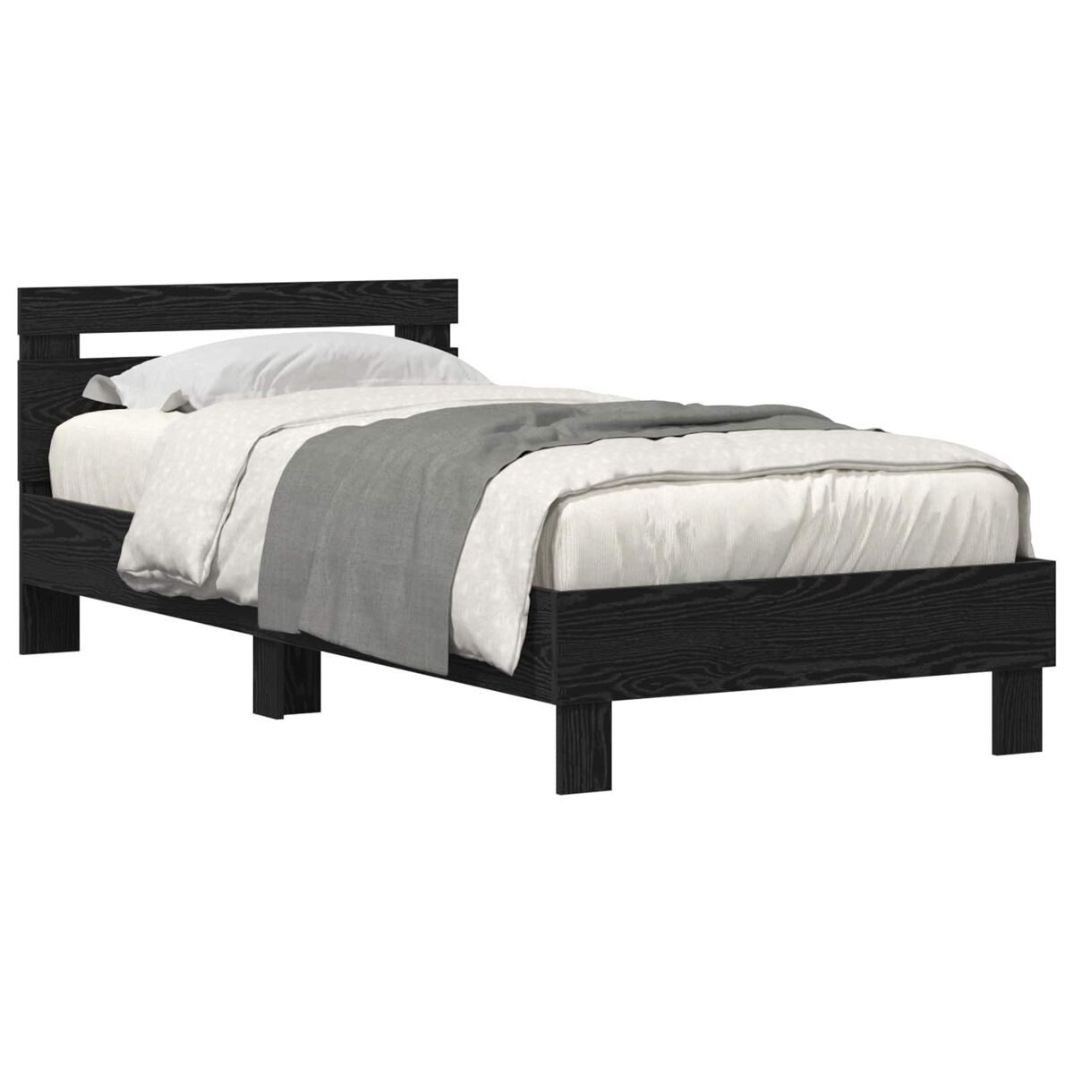 Estrutura de cama de solteiro para adultos de solteiro para adultos com led carvalho preto 100 x 200 cm