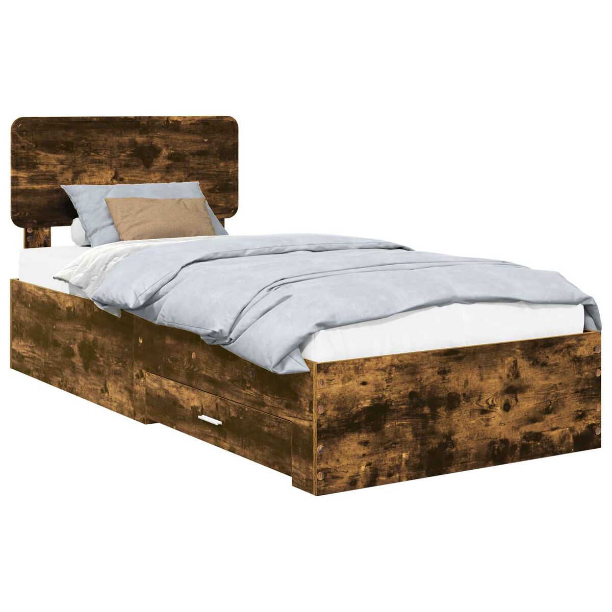 Estrutura de cama de solteiro para adultos com cabeceira carvalho defumado 90 x 190 cm