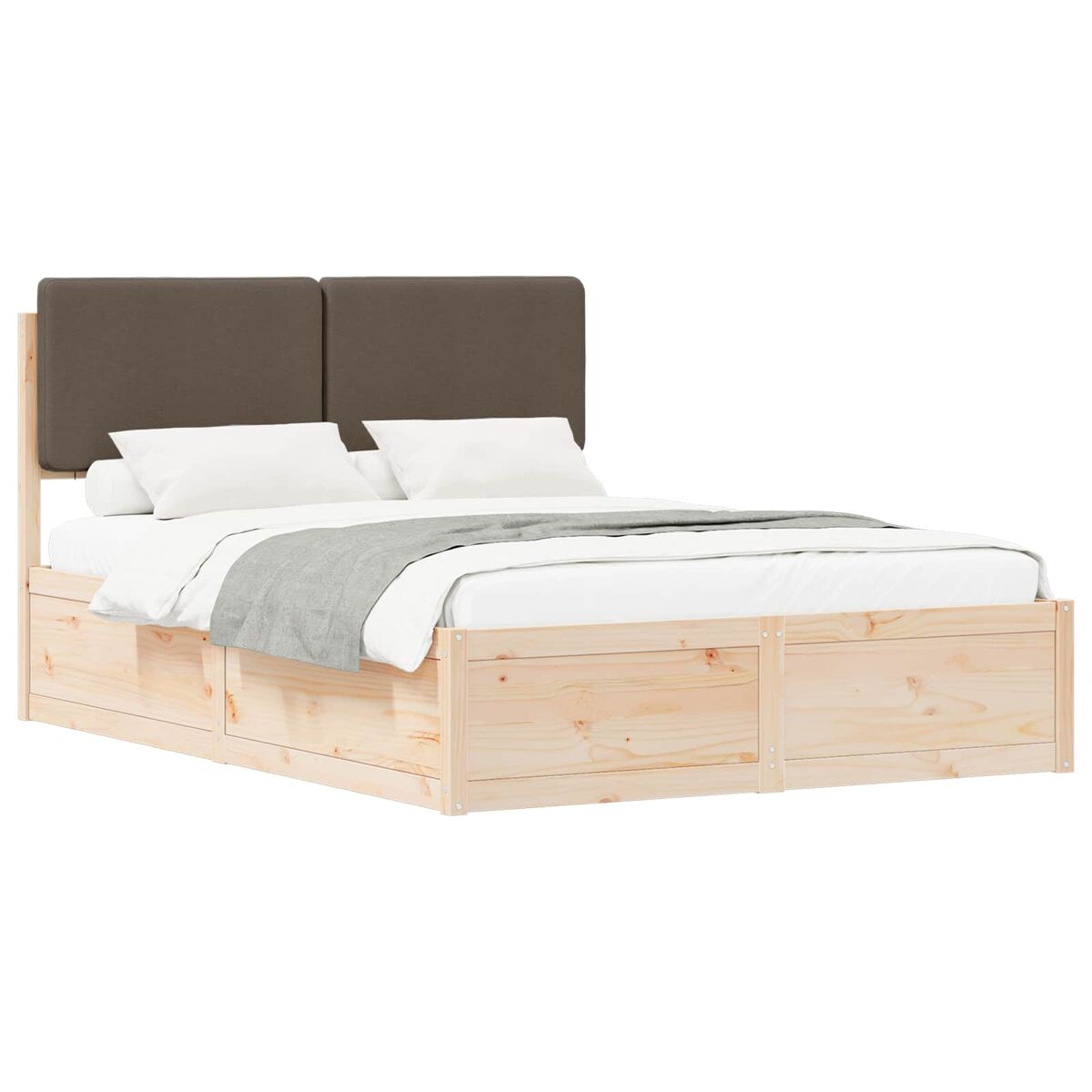 Estrutura de cama de casal moderno com cabeceira estofada cinzento-acastanhado