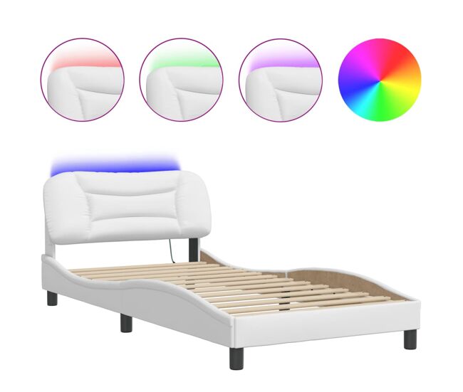 Estrutura de cama de solteiro para adultos com led 100x200 cm branco
