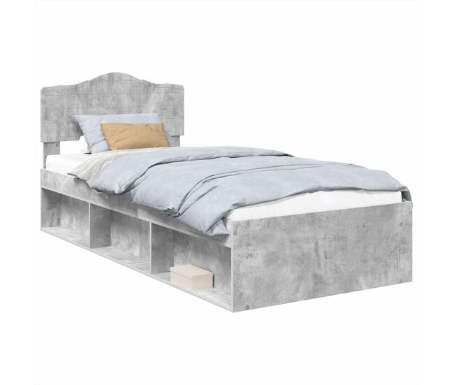 Estrutura de cama de solteiro para adultos com cabeceira cinza concreto 90 x 190 cm
