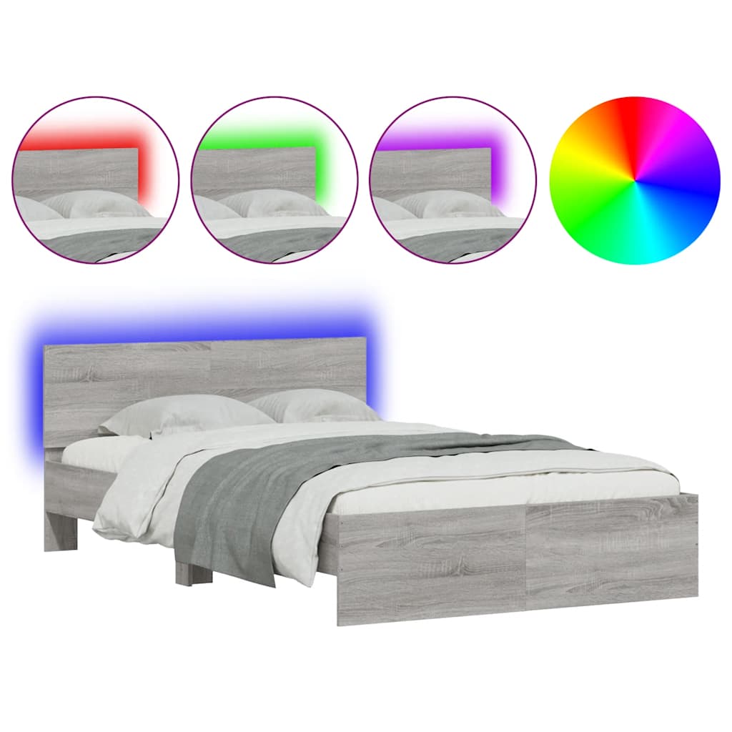Estrutura de cama de casal c/ cabeceira/luzes led - 140x190cm cinzento sonoma