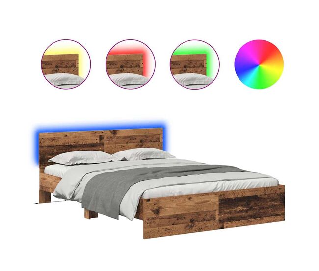 Estrutura de cama de casal com cabeceira - madeira antiga 140 x 190 cm