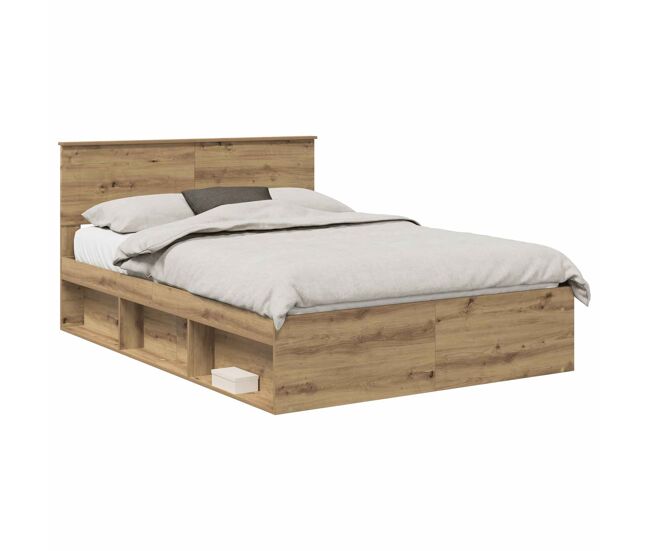 Estrutura de cama de casal moderno com cabeceira - carvalho artesanal 140 x 190 cm