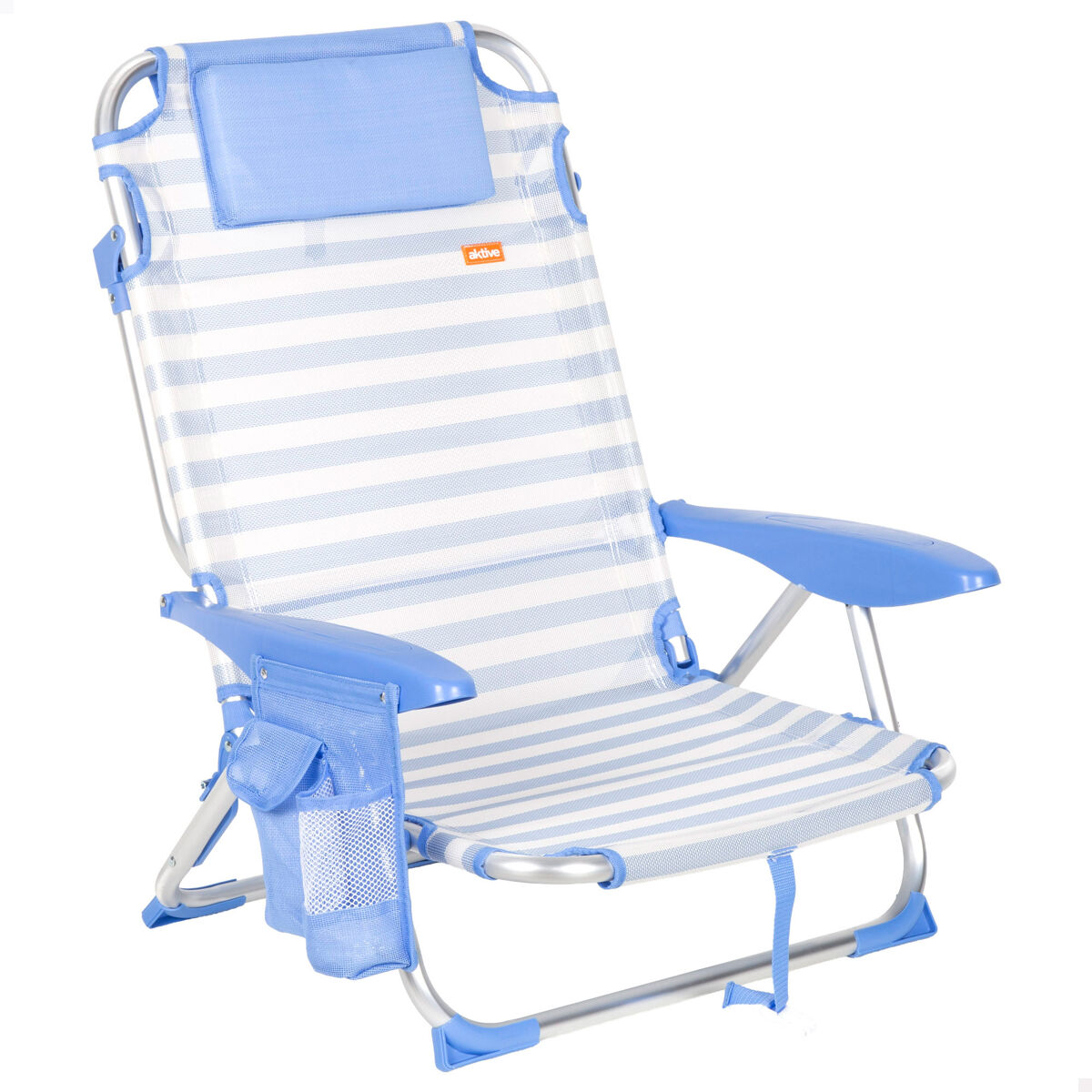 Aktive cadeira de praia baixa multiposições 51x45x76 cm marinheiro com bolsos