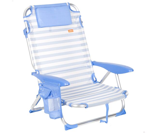 Aktive cadeira de praia baixa multiposições 51x45x76 cm marinheiro com bolsos