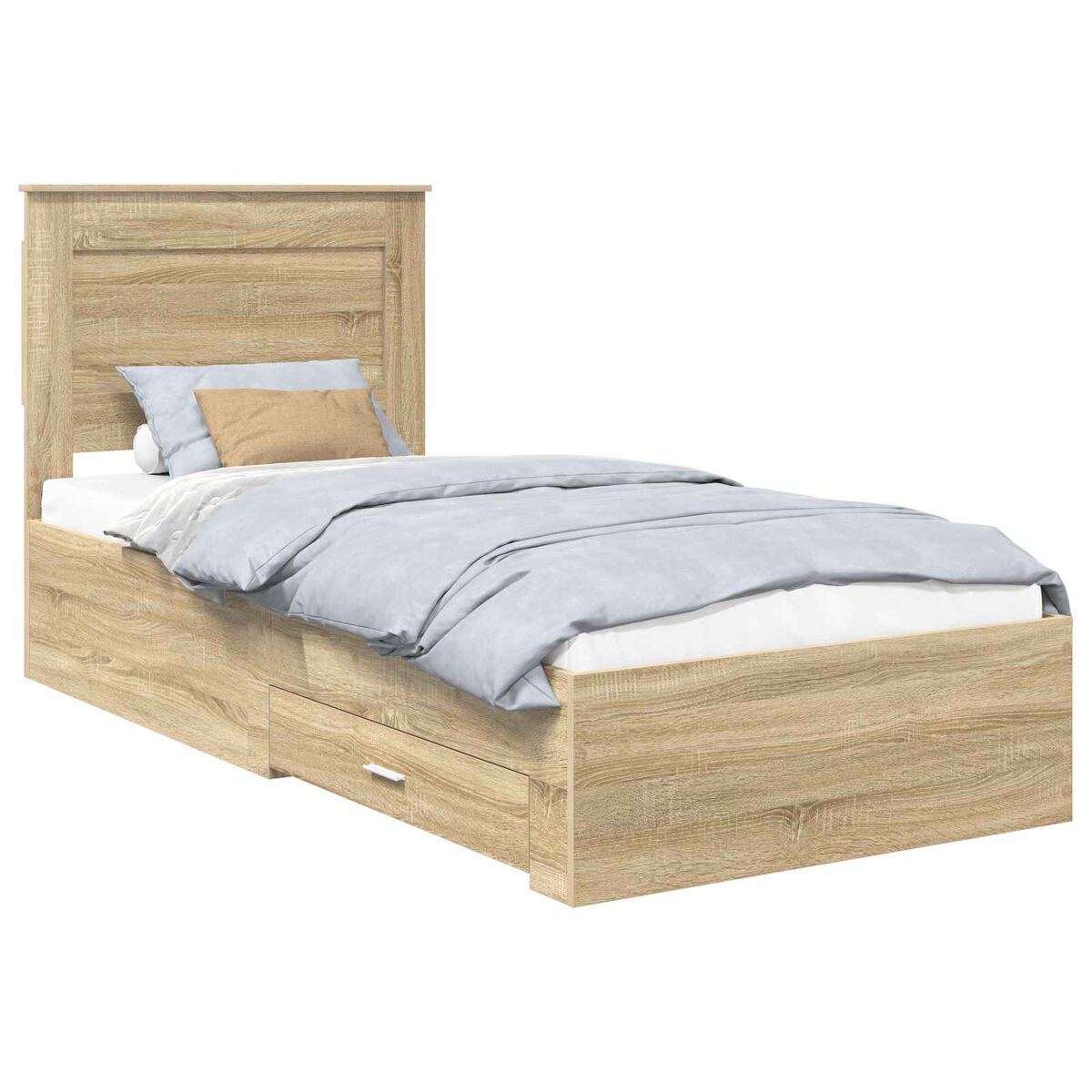 Estrutura de cama de solteiro para adultos manual carvalho sonoma e prata 75 x 190 cm