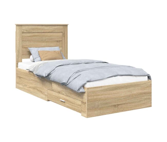 Estrutura de cama de solteiro para adultos manual carvalho sonoma e prata 75 x 190 cm