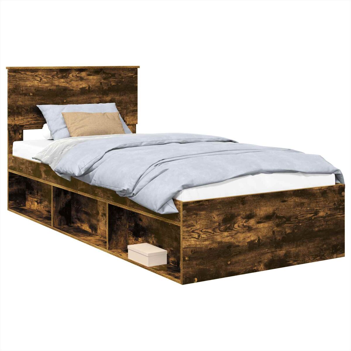 Estrutura de cama de solteiro para adultos com cabeceira carvalho defumado 75 x 190 cm