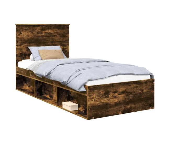 Estrutura de cama de solteiro para adultos com cabeceira carvalho defumado 90 x 190 cm