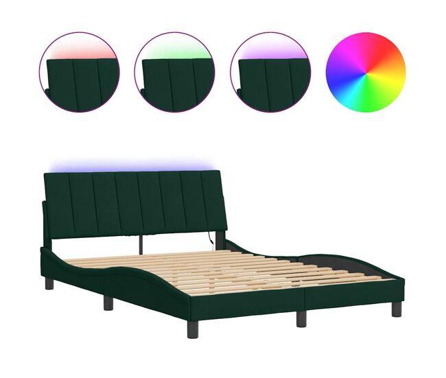 Estrutura de cama de casal moderno com led - 140x200 cm veludo verde-escuro