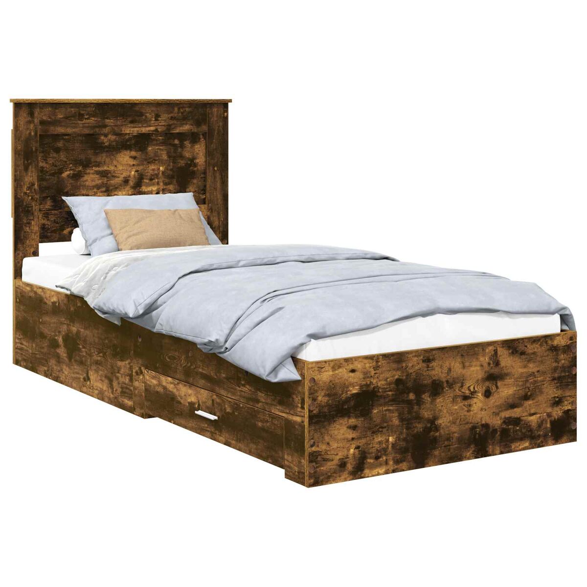 Estrutura de cama de solteiro para adultos manual carvalho defumado e prata 75 x 190 cm