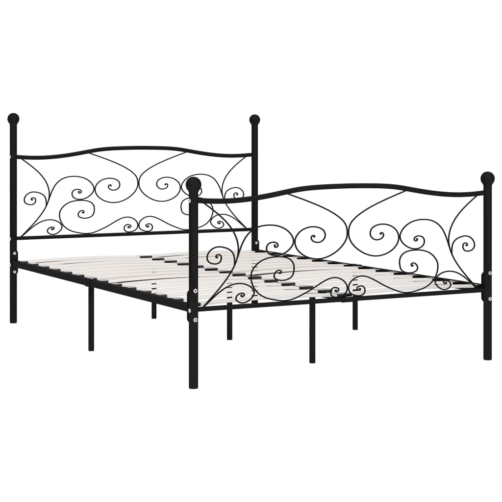 Estrutura de cama de casal moderno com estrado de ripas 140x200 cm metal preto