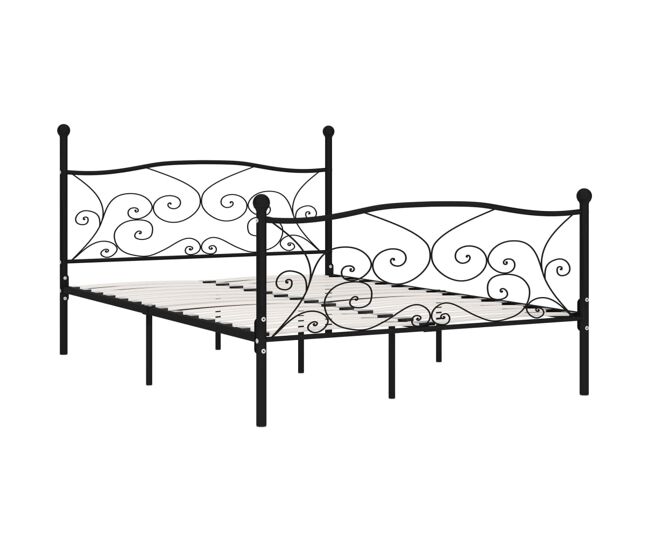 Estrutura de cama de casal moderno com estrado de ripas 140x200 cm metal preto