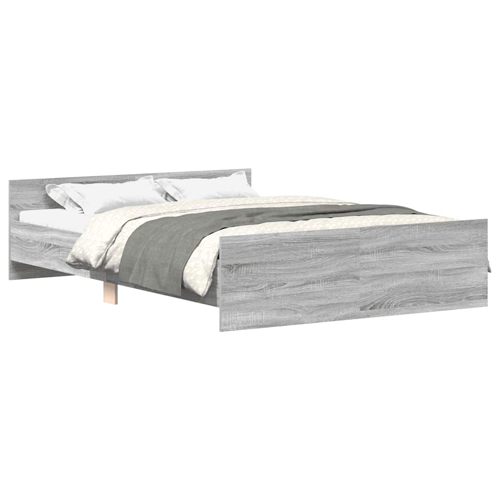 Estrutura de cama de casal para adultos c/ painéis de cabeceira e pés cinzento sonoma