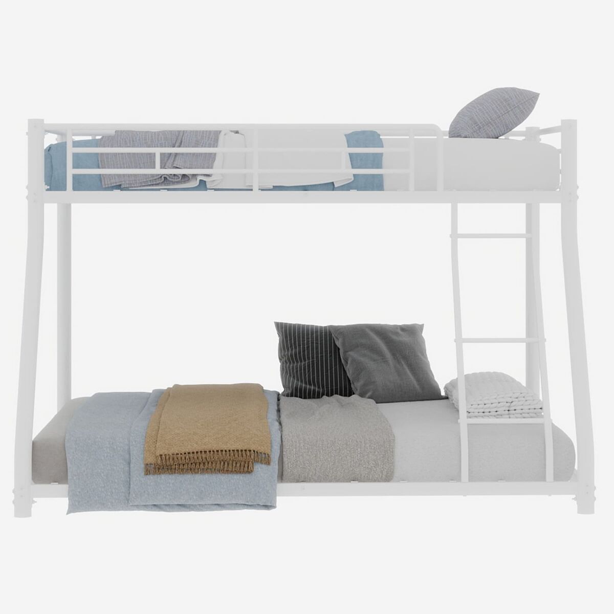 Beliche metálico twin sobre full - estrutura metálica resistente, com escada e corrimão completo - branco