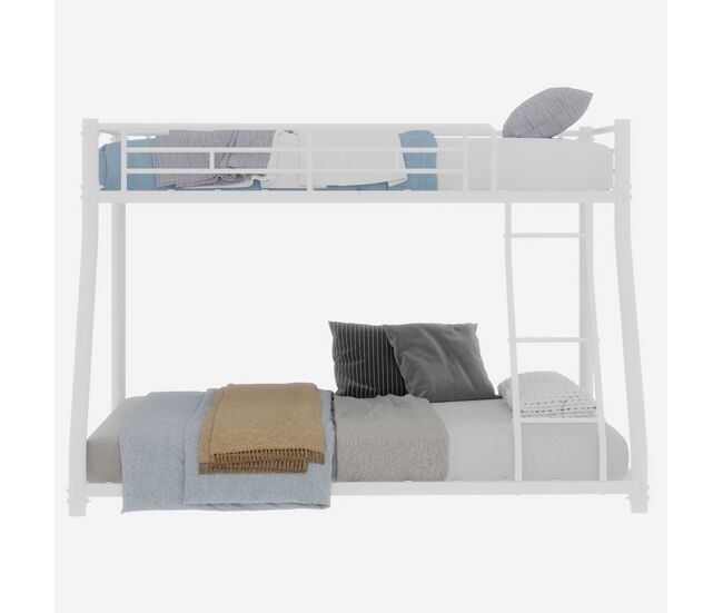 Beliche metálico twin sobre full - estrutura metálica resistente, com escada e corrimão completo - branco